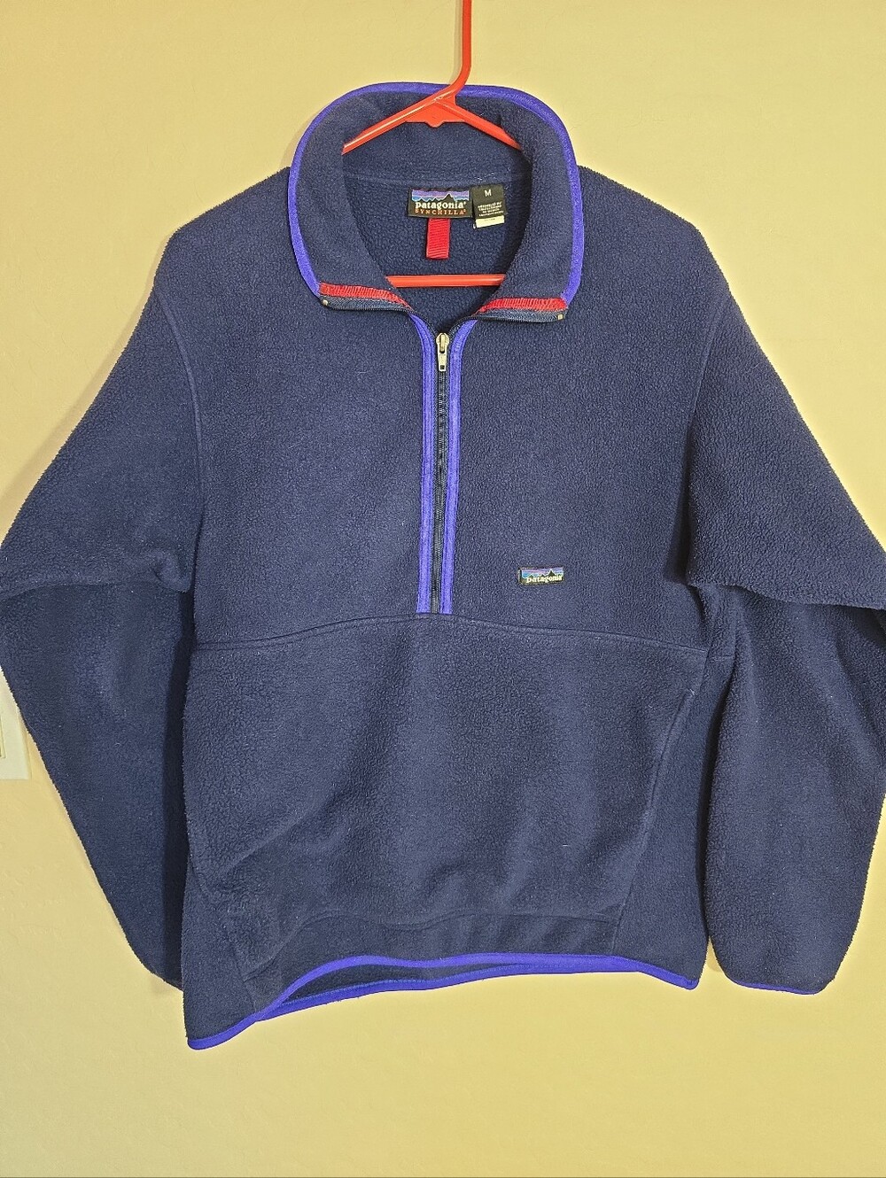 Vintage Patagonia Synchilla Navy Fleece Quarter-Zip with Purple Trim Mens Size M